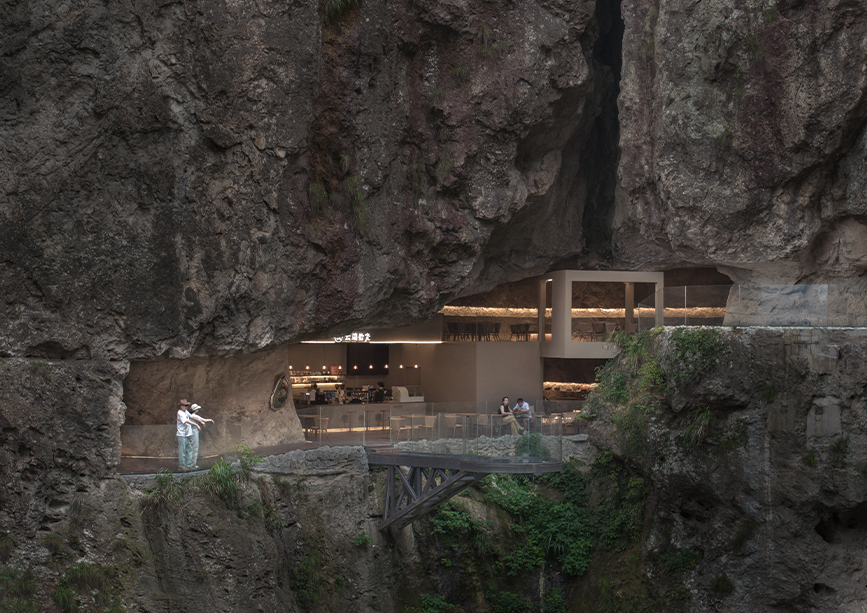 溫州雁蕩山懸崖咖啡店「雲端拾光」，藏身1.2億年火山岩洞穴之中