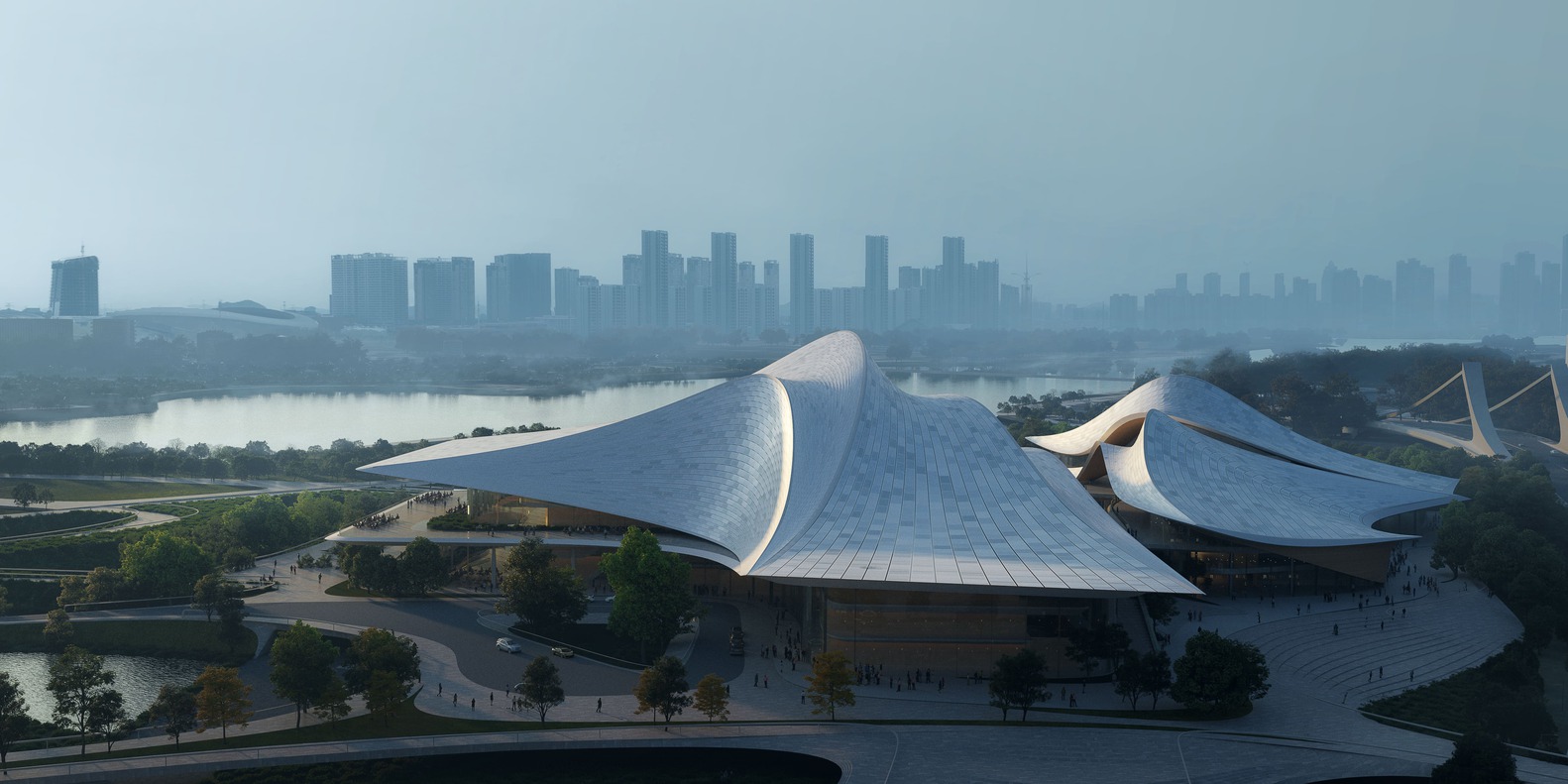 ZHA操刀紹興曹娥江文化藝術中心，流線型建築結合青瓷立面之美2